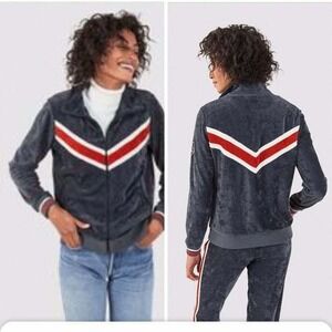 Faherty Zermatt Track‎ Jacket Velour Charcoal Gray Ski Colorblock M